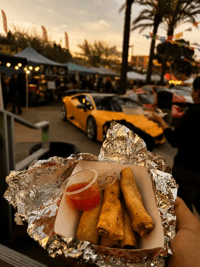 Street food vendors serving crowds in Downtown Los Angeles